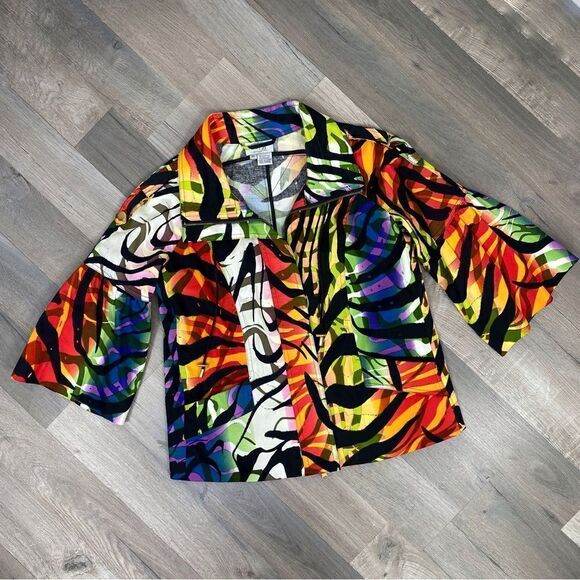 Just B Rainbow Tiger Stripe Flared 3/4 Sleeve Jacket Medium - Picture 12 of 13